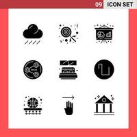 9 icoon pak solide stijl glyph symbolen Aan wit achtergrond gemakkelijk tekens voor algemeen ontwerpen creatief zwart icoon vector achtergrond