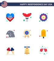 gelukkig onafhankelijkheid dag 9 flats icoon pak voor web en afdrukken medaille onafhankelijkheid veiligheid vakantie vogel bewerkbare Verenigde Staten van Amerika dag vector ontwerp elementen