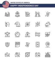 lijn pak van 25 Verenigde Staten van Amerika onafhankelijkheid dag symbolen van ijslolly Verenigde Staten van Amerika casino mijlpaal Amerikaans bewerkbare Verenigde Staten van Amerika dag vector ontwerp elementen