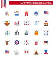 gelukkig onafhankelijkheid dag 4e juli reeks van 25 flats Amerikaans pictogram van vlag dag Fast food insigne vlag bewerkbare Verenigde Staten van Amerika dag vector ontwerp elementen