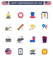 gelukkig onafhankelijkheid dag 4e juli reeks van 16 flats Amerikaans pictogram van rook kerk klok dag Kerstmis klok alarm bewerkbare Verenigde Staten van Amerika dag vector ontwerp elementen