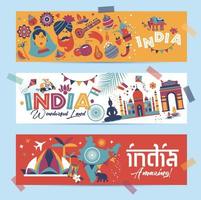 Indiase pictogrammen en symbolenbanners vector