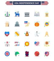 Verenigde Staten van Amerika onafhankelijkheid dag vlak reeks van 25 Verenigde Staten van Amerika pictogrammen van mijlpaal poort symbool brug optocht bewerkbare Verenigde Staten van Amerika dag vector ontwerp elementen