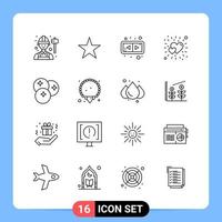 16 lijn zwart icoon pak schets symbolen voor mobiel apps geïsoleerd Aan wit achtergrond 16 pictogrammen reeks creatief zwart icoon vector achtergrond