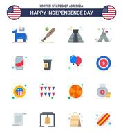 Verenigde Staten van Amerika gelukkig onafhankelijkheid dagpictogram reeks van 16 gemakkelijk flats van bier kamp Verenigde Staten van Amerika tent Verenigde Staten van Amerika bewerkbare Verenigde Staten van Amerika dag vector ontwerp elementen