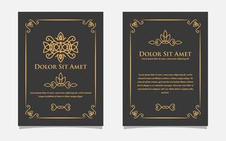 vintage gouden wenskaartontwerp met een zwarte achtergrond. luxe gouden sieraad sjabloon. voor uitnodiging, menu, behang, brochure, decoratie. vector