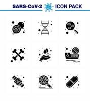 coronavirus bewustzijn pictogrammen 9 solide glyph zwart icoon corona virus griep verwant zo net zo medisch handen zorg laboratorium skelet botten virale coronavirus 2019november ziekte vector ontwerp elementen