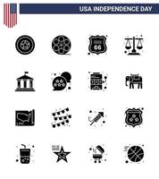 gelukkig onafhankelijkheid dag 16 solide glyphs icoon pak voor web en afdrukken vlag schaal veiligheid wet rechtbank bewerkbare Verenigde Staten van Amerika dag vector ontwerp elementen