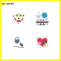 4 vlak icoon concept voor websites mobiel en apps emoties slot smiley bedrijf hart bewerkbare vector ontwerp elementen