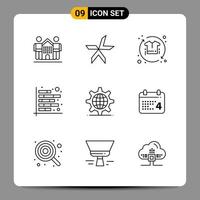 9 zwart icoon pak schets symbolen tekens voor snel reagerend ontwerpen Aan wit achtergrond 9 pictogrammen reeks creatief zwart icoon vector achtergrond