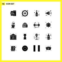 modern reeks van 16 solide glyphs pictogram van pot dollar drank volume luid bewerkbare vector ontwerp elementen