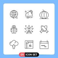 9 lijn zwart icoon pak schets symbolen voor mobiel apps geïsoleerd Aan wit achtergrond 9 pictogrammen reeks creatief zwart icoon vector achtergrond