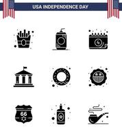 bewerkbare vector lijn pak van Verenigde Staten van Amerika dag 9 gemakkelijk solide glyphs van voeding donut kalender Verenigde Staten van Amerika vlag bewerkbare Verenigde Staten van Amerika dag vector ontwerp elementen