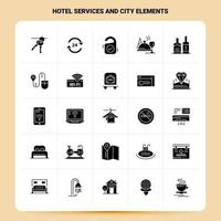 solide 25 hotel Diensten en stad elementen icoon reeks vector glyph stijl ontwerp zwart pictogrammen reeks web en mobiel bedrijf ideeën ontwerp vector illustratie