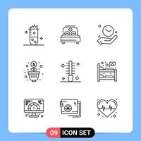 9 lijn zwart icoon pak schets symbolen voor mobiel apps geïsoleerd Aan wit achtergrond 9 pictogrammen reeks vector