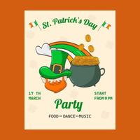 poster, folder, uitnodiging naar een st. Patrick dag feest. elf van Ierse folklore, regenboog, pot van goud vector