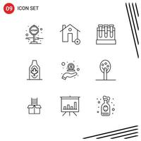 9 gebruiker koppel schets pak van modern tekens en symbolen van contant geld blad laboratorium Canada fles bewerkbare vector ontwerp elementen
