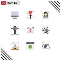 modern reeks van 9 vlak kleuren pictogram van liefhebbend harten stok plukken vrouw bewerkbare vector ontwerp elementen