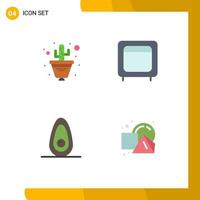 4 thematisch vector vlak pictogrammen en bewerkbare symbolen van cactus avocado bloem pot goud fruit bewerkbare vector ontwerp elementen