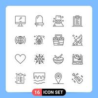 16 lijn zwart icoon pak schets symbolen voor mobiel apps geïsoleerd Aan wit achtergrond 16 pictogrammen reeks vector