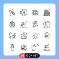 16 lijn zwart icoon pak schets symbolen voor mobiel apps geïsoleerd Aan wit achtergrond 16 pictogrammen reeks vector