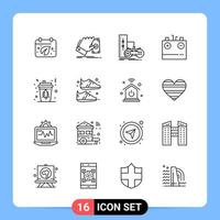 16 lijn zwart icoon pak schets symbolen voor mobiel apps geïsoleerd Aan wit achtergrond 16 pictogrammen reeks vector