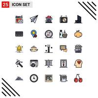 universeel icoon symbolen groep van 25 modern gevulde lijn vlak kleuren van Baywatch muziek- sturen media macht bewerkbare vector ontwerp elementen