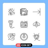 9 lijn zwart icoon pak schets symbolen voor mobiel apps geïsoleerd Aan wit achtergrond 9 pictogrammen reeks vector