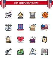 reeks van 16 Verenigde Staten van Amerika dag pictogrammen Amerikaans symbolen onafhankelijkheid dag tekens voor wet rechtbank rol sport- basketbal bewerkbare Verenigde Staten van Amerika dag vector ontwerp elementen