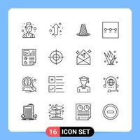 16 lijn zwart icoon pak schets symbolen voor mobiel apps geïsoleerd Aan wit achtergrond 16 pictogrammen reeks vector