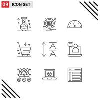 modern reeks van 9 contouren pictogram van leidend e kennisgeving handel kopen bewerkbare vector ontwerp elementen