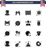 16 creatief Verenigde Staten van Amerika pictogrammen modern onafhankelijkheid tekens en 4e juli symbolen van stad brug land Politie teken Politie bewerkbare Verenigde Staten van Amerika dag vector ontwerp elementen