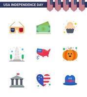 gelukkig onafhankelijkheid dag 4e juli reeks van 9 flats Amerikaans pictogram van Amerikaans Verenigde Staten van Amerika taart zicht mijlpaal bewerkbare Verenigde Staten van Amerika dag vector ontwerp elementen