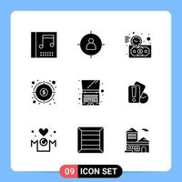 9 solide zwart icoon pak glyph symbolen voor mobiel apps geïsoleerd Aan wit achtergrond 9 pictogrammen reeks vector