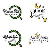 eid mubarak pak van 4 Islamitisch ontwerpen met Arabisch schoonschrift en ornament geïsoleerd Aan wit achtergrond eid mubarak van Arabisch schoonschrift vector