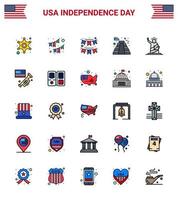 25 Verenigde Staten van Amerika vlak gevulde lijn tekens onafhankelijkheid dag viering symbolen van Verenigde Staten van Amerika van slinger vrijheid Verenigde Staten van Amerika bewerkbare Verenigde Staten van Amerika dag vector ontwerp elementen