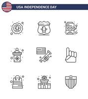 gelukkig onafhankelijkheid dag 4e juli reeks van 9 lijnen Amerikaans pictogram van vlag stadium veiligheid verkiezing spel bewerkbare Verenigde Staten van Amerika dag vector ontwerp elementen