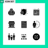 pak van 9 solide stijl icoon reeks glyph symbolen voor afdrukken creatief tekens geïsoleerd Aan wit achtergrond 9 icoon reeks vector