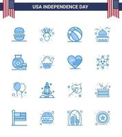 modern reeks van 16 blues en symbolen Aan Verenigde Staten van Amerika onafhankelijkheid dag zo net zo zak wit bal Verenigde Staten van Amerika huis bewerkbare Verenigde Staten van Amerika dag vector ontwerp elementen