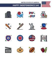16 Verenigde Staten van Amerika vlak gevulde lijn tekens onafhankelijkheid dag viering symbolen van bal geld Amerikaans dag zak partij bewerkbare Verenigde Staten van Amerika dag vector ontwerp elementen