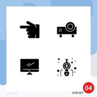 pictogram reeks van 4 gemakkelijk solide glyphs van vinger computer links projector apparaat bewerkbare vector ontwerp elementen