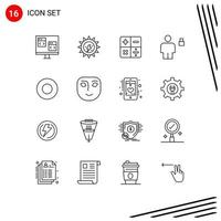 universeel icoon symbolen groep van 16 modern contouren van schotel op slot zon menselijk avatar bewerkbare vector ontwerp elementen