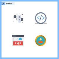 mobiel koppel vlak icoon reeks van 4 pictogrammen van camping php code programmering focus bewerkbare vector ontwerp elementen