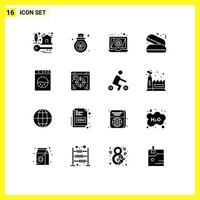 modern reeks van 16 solide glyphs pictogram van web machine kever taart snel voedsel bewerkbare vector ontwerp elementen