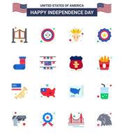 4e juli Verenigde Staten van Amerika gelukkig onafhankelijkheid dag icoon symbolen groep van 16 modern flats van Kerstmis vlag insigne insigne Amerikaans bewerkbare Verenigde Staten van Amerika dag vector ontwerp elementen