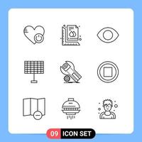 9 lijn zwart icoon pak schets symbolen voor mobiel apps geïsoleerd Aan wit achtergrond 9 pictogrammen reeks vector