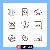 9 lijn zwart icoon pak schets symbolen voor mobiel apps geïsoleerd Aan wit achtergrond 9 pictogrammen reeks vector