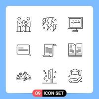 9 lijn zwart icoon pak schets symbolen voor mobiel apps geïsoleerd Aan wit achtergrond 9 pictogrammen reeks vector