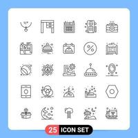 25 lijn zwart icoon pak schets symbolen voor mobiel apps geïsoleerd Aan wit achtergrond 25 pictogrammen reeks vector