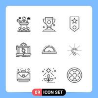 9 lijn zwart icoon pak schets symbolen voor mobiel apps geïsoleerd Aan wit achtergrond 9 pictogrammen reeks vector